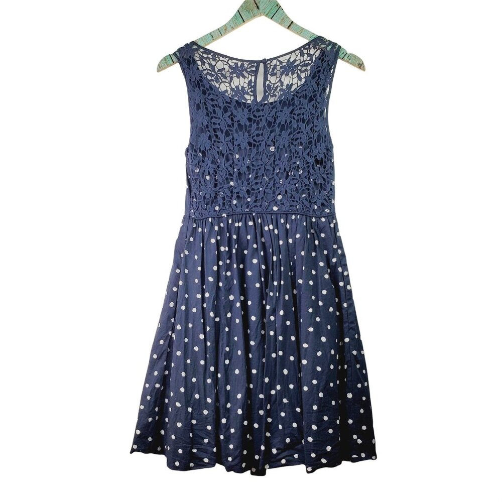 Moulinette Soeurs Dress White Polka Dot Navy Dress with Pockets Sz 4 - Picture 2 of 9